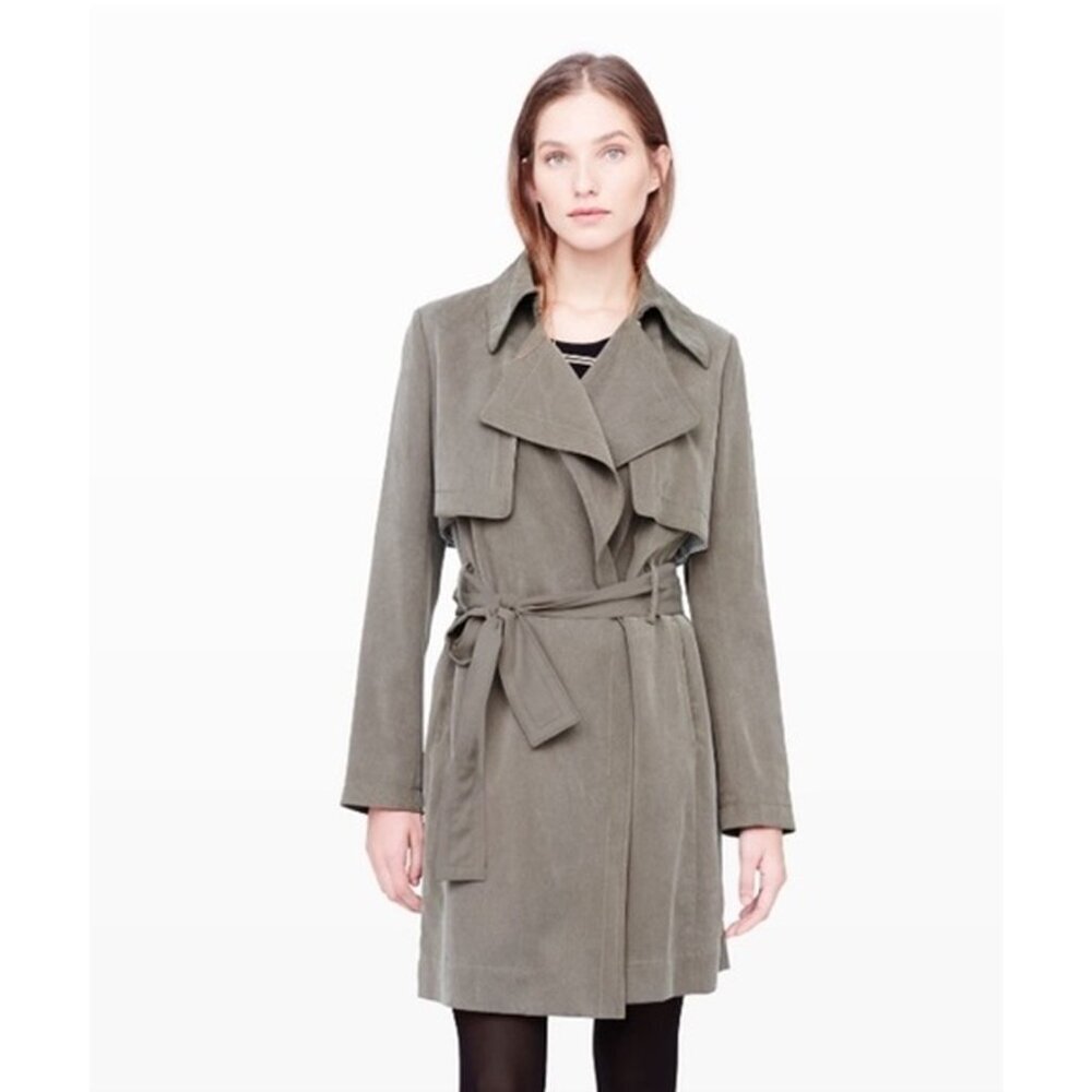 Club Monaco Lindy Waist Tie Trench Coat Olive Green Tan Women XS